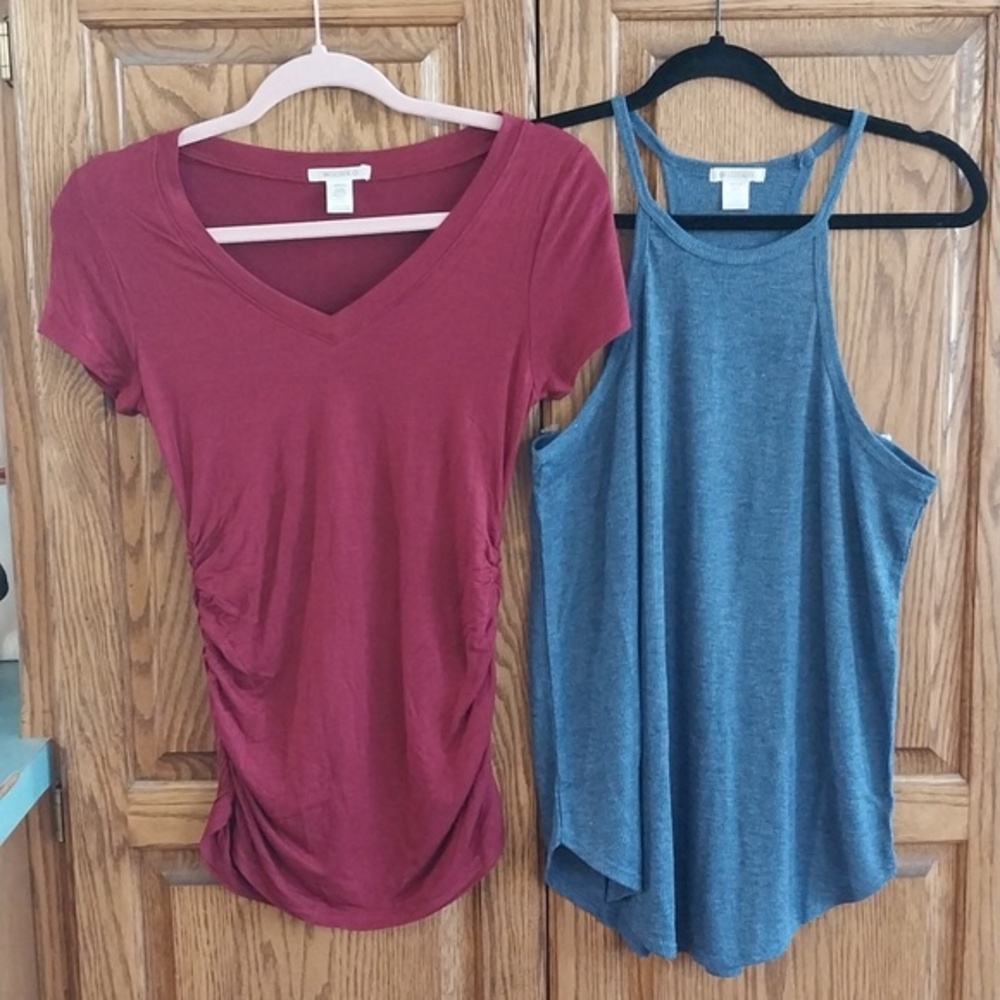 Bozzolo, NWOT Set Of Two Tops Sz Medium‎ Rose Pink T- Shirt & Blue Gray Tank Top